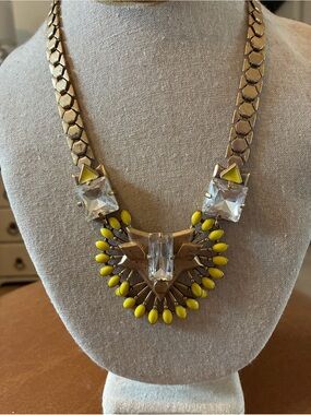 Stella & Dot Gold Statement Bib Necklace Yellow Enamel Crystal Adjustable